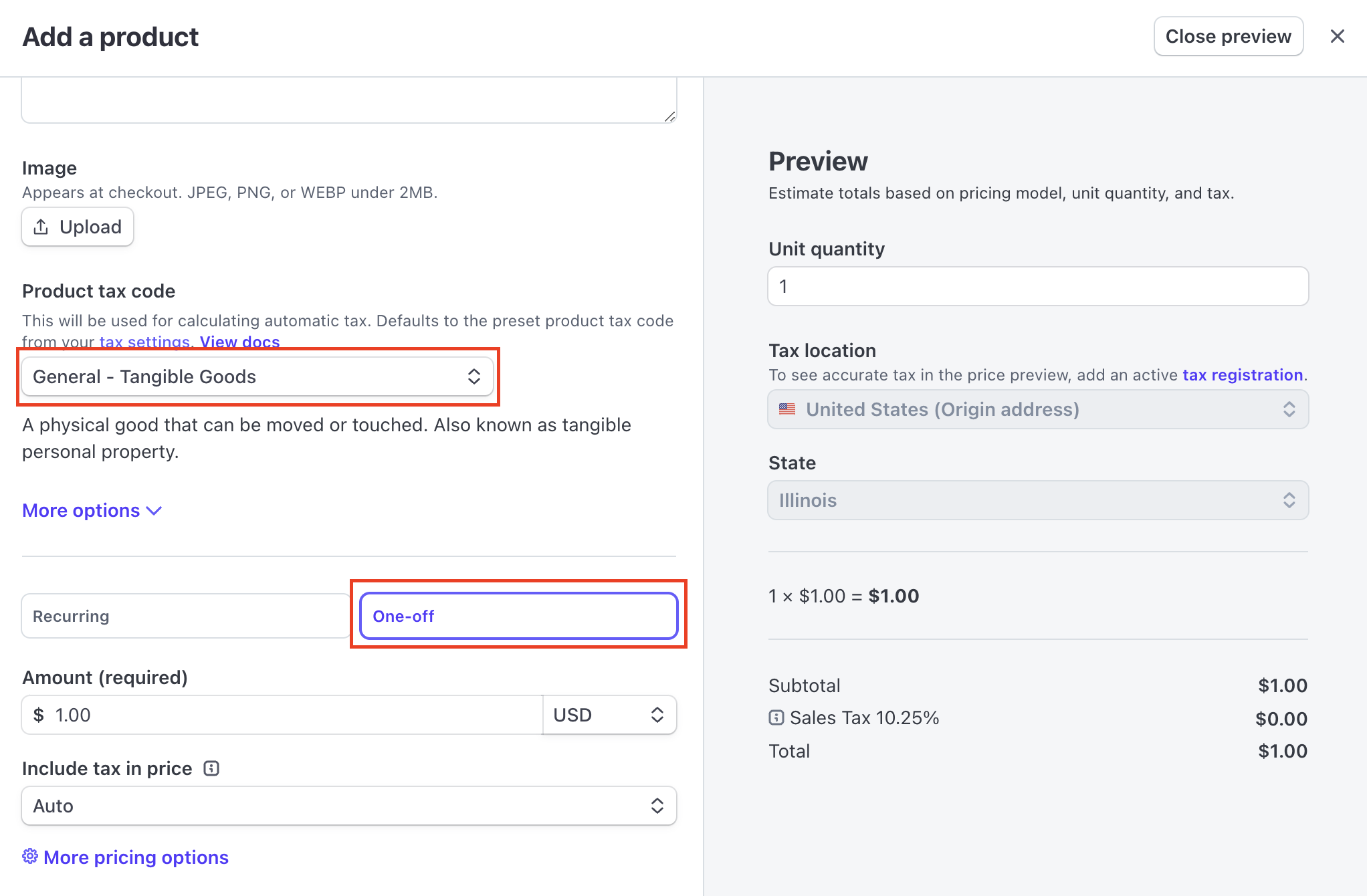 Stripe product configuration